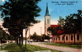 Karczag. Széchényi sugárut és a Rom. kath templom.