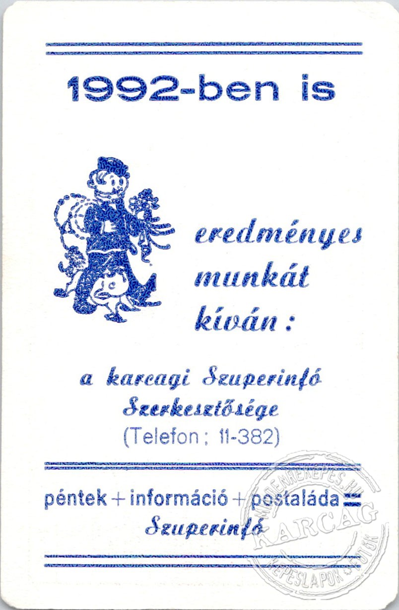 Szuperinfó - kártyanaptár 1992/1